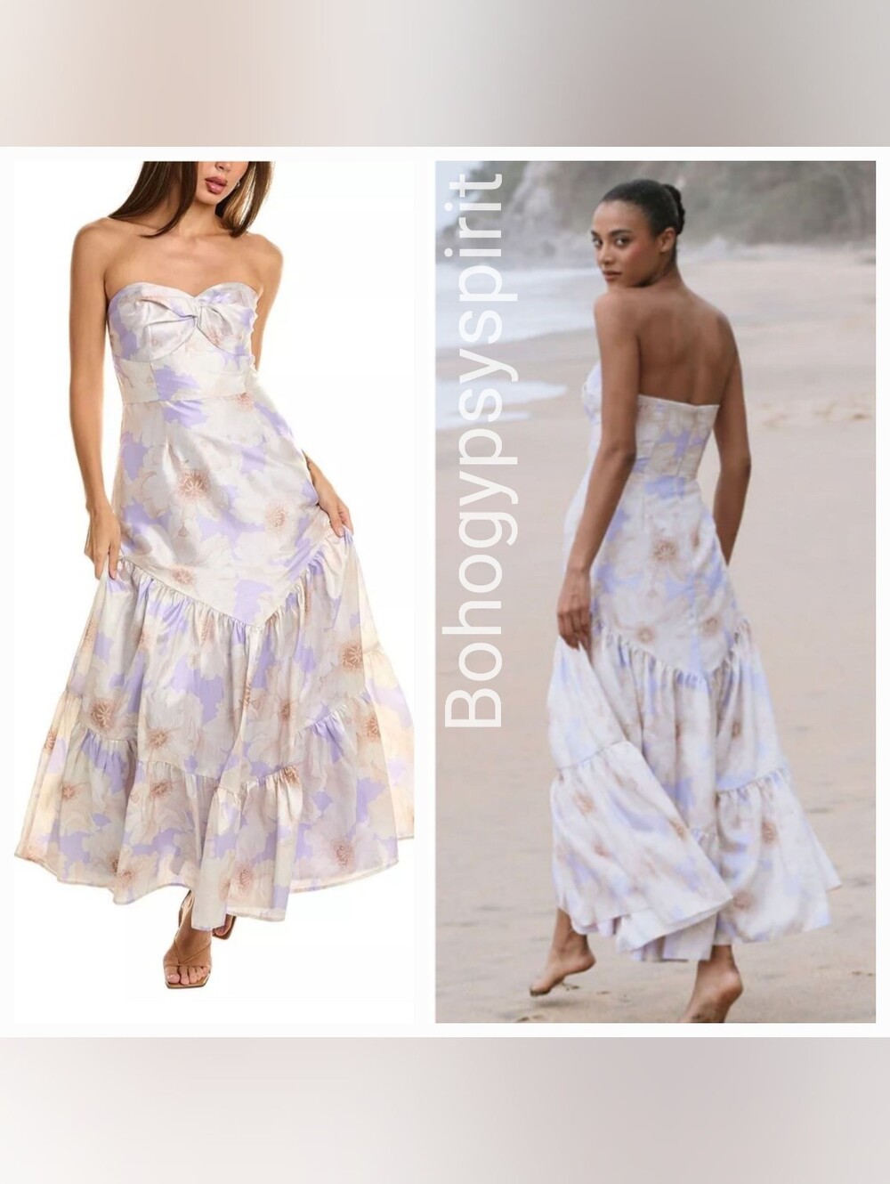 $350 Anthropologie Lavender Floral Strapless Gown, Size 14